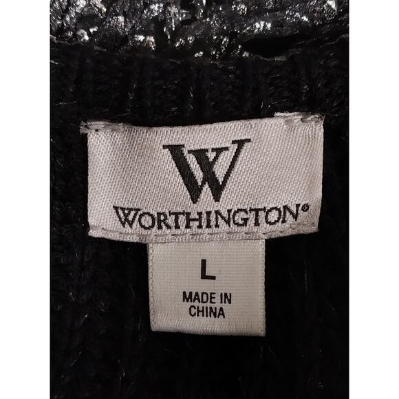 NWOT! WORTHINGTON! SILVER BRUSH PAINTED SHORT SLEEVE BLACK SWEATER/TOP! SZ L - Picture 6 of 8